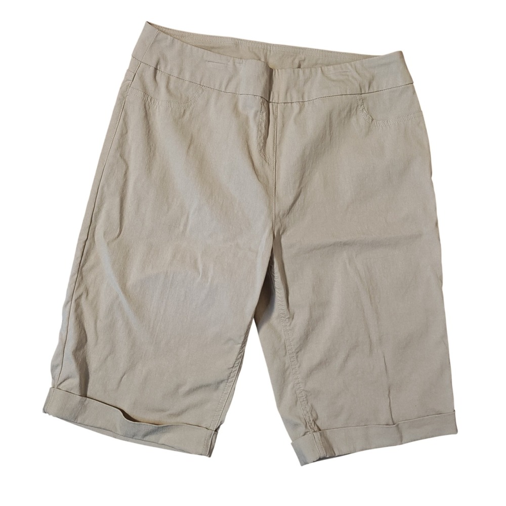 Soft Surroundings Bermuda Shorts Women 10 Khaki Tan Pull On Tummy Control Cuffed